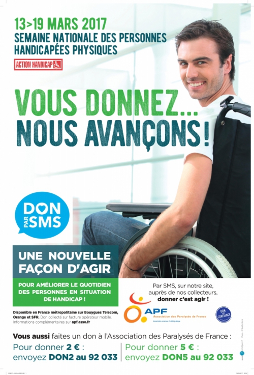 semaine nationale des personnes handicapées physiques 2017, don par sms APF